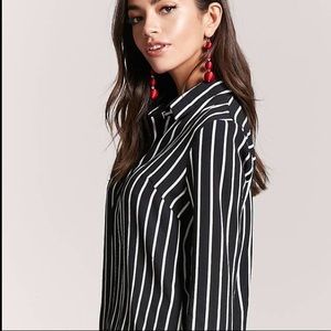 Black & white striped sheer button down top